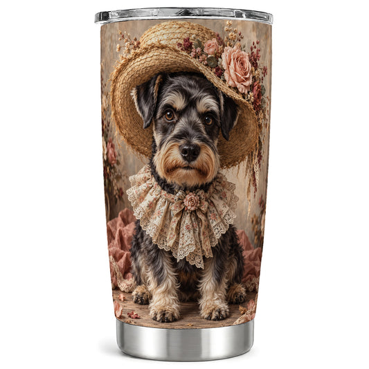 Rustic Schnauzer Tumbler 20oz, Farmhouse Dog Stainless Steel Travel Cup