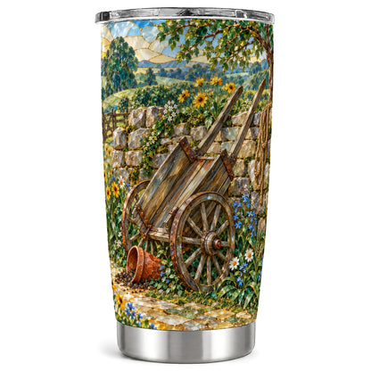 Garden Cart Tumbler 20oz, Stained Glass Style Stainless Steel Travel Cup