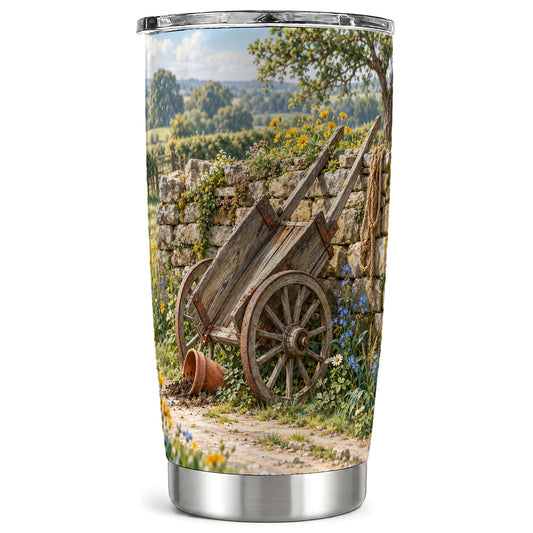 Rustic Farm Cart Tumbler 20oz, Countryside Stainless Steel Travel Cup