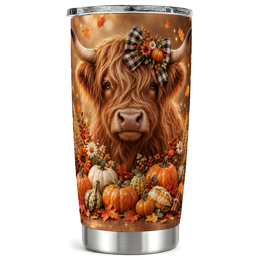 Highland Cow Tumbler 20oz, Rustic Fall Stainless Steel Travel Cup