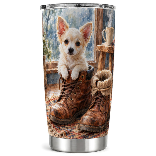 Chihuahua Tumbler 20oz, Puppy Dog Tumbler, Stainless Steel Travel Cup