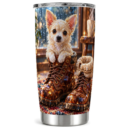 Chihuahua Tumbler 20oz, Crystal Dog Tumbler, Stainless Steel Travel Cup
