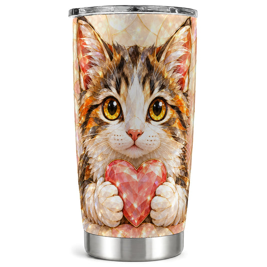 Calico Cat Tumbler 20oz, Crystal Kitten Stainless Steel Travel Cup