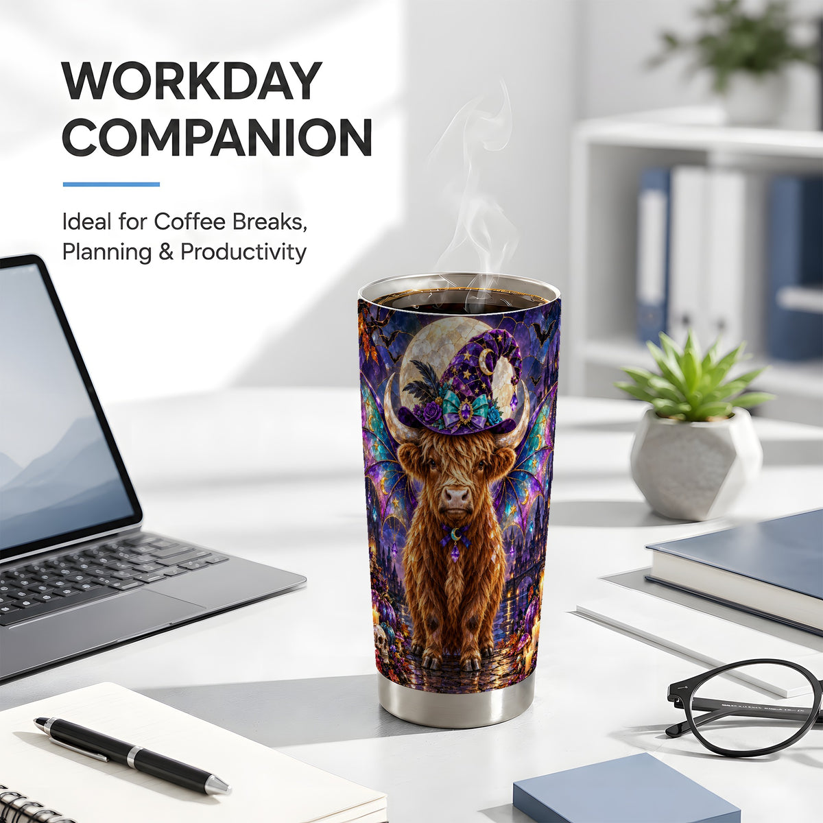 Crystal Highland Cow Tumbler 20oz, Witchy Stainless Steel Travel Cup