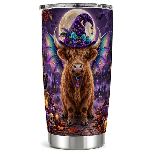 Witch Highland Cow Tumbler 20oz, Halloween Stainless Steel Travel Cup