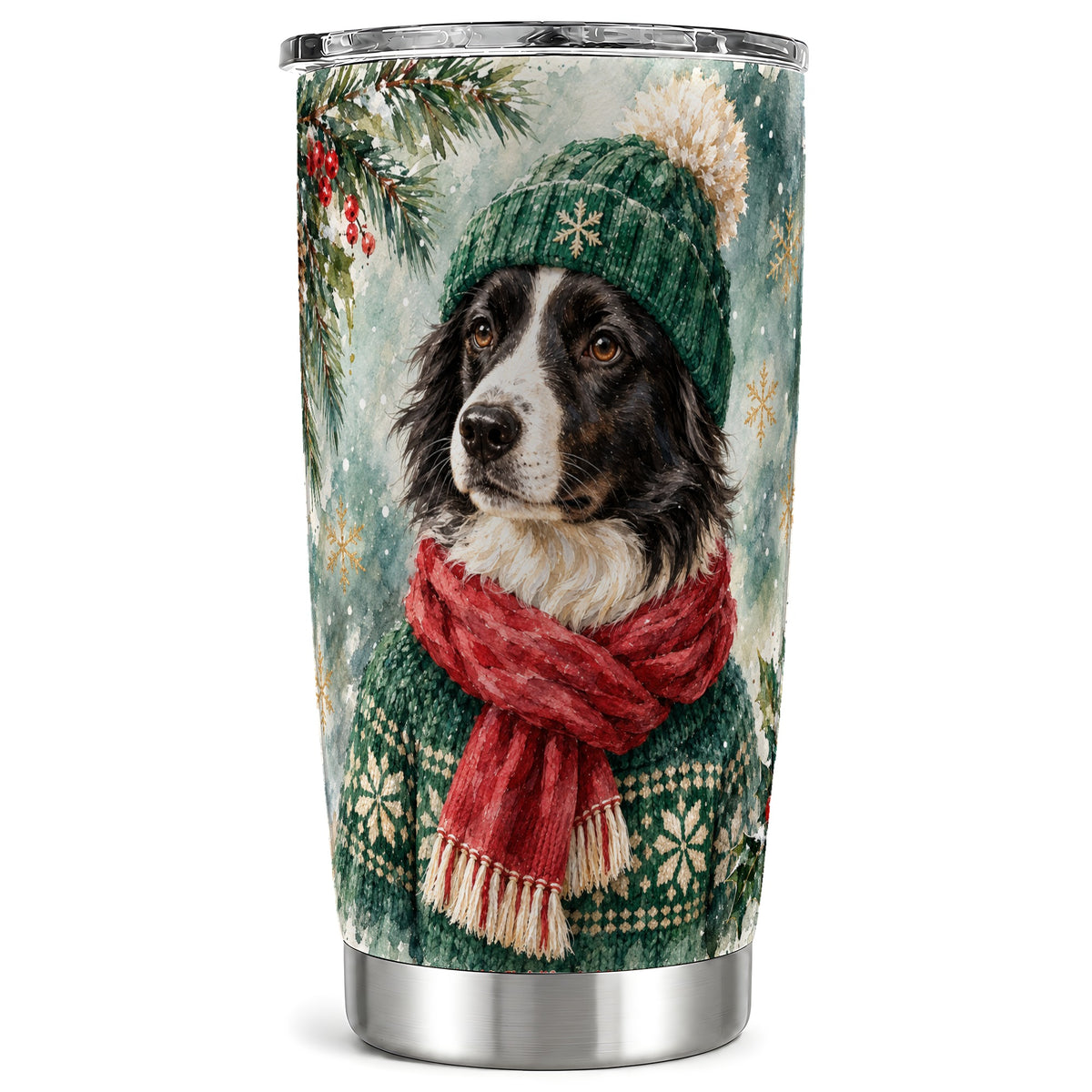 Christmas Dog Tumbler 20oz, Winter Puppy Stainless Steel Travel Cup