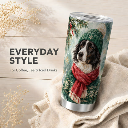Christmas Dog Tumbler 20oz, Winter Puppy Stainless Steel Travel Cup