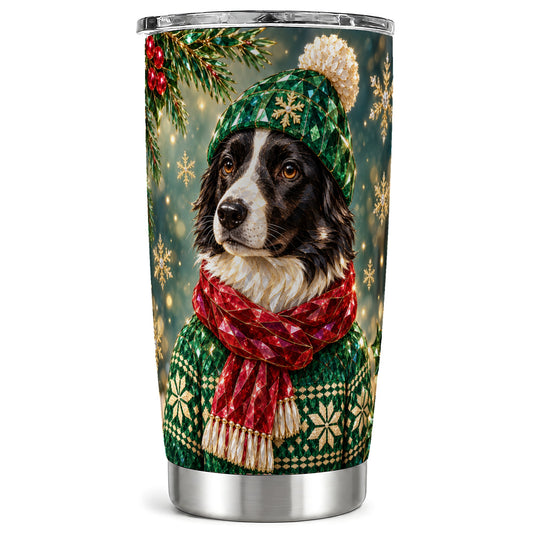 Christmas Border Collie Tumbler 20oz, Winter Dog Stainless Steel Travel Cup