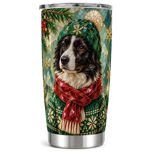 Stained Glass Border Collie Tumbler 20oz, Christmas Dog Travel Cup