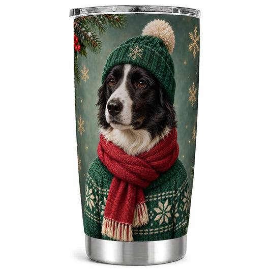 Christmas Border Collie Tumbler 20oz, Cozy Winter Dog Travel Cup