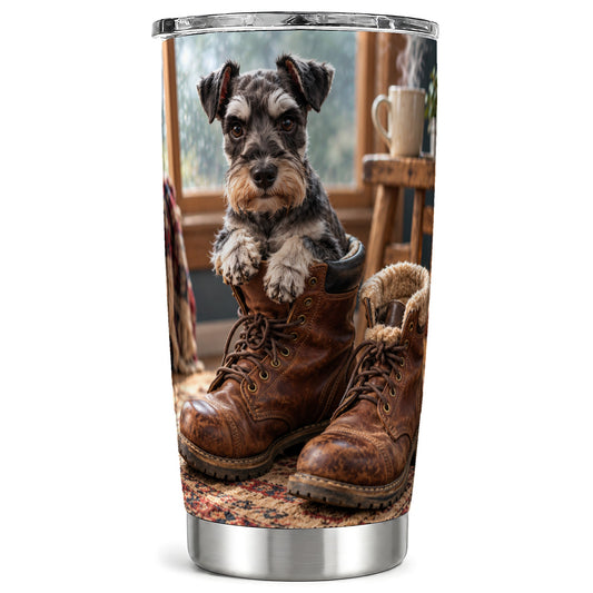 Schnauzer Tumbler 20oz, Dog Boots Stainless Steel Travel Cup