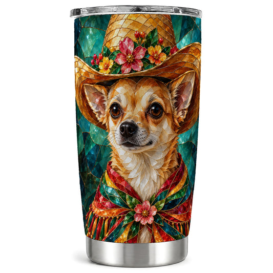 Chihuahua Tumbler 20oz, Stained Glass Style Stainless Steel Travel Cup
