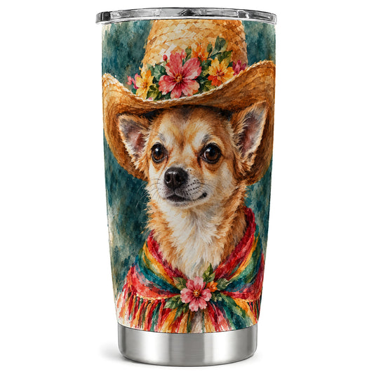 Watercolor Chihuahua Tumbler 20oz, Western Stainless Steel Travel Cup