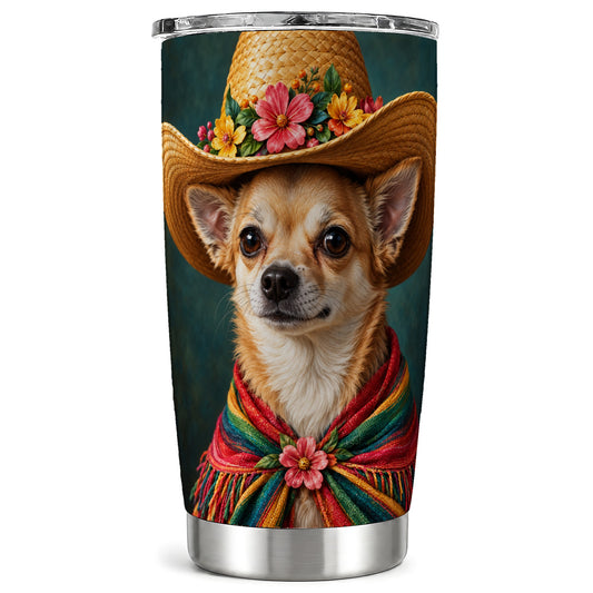 Chihuahua Cowgirl Tumbler 20oz, Floral Stainless Steel Travel Cup