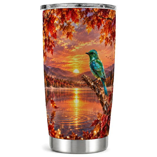 Crystal Bird Tumbler 20oz, Autumn Maple Stainless Steel Travel Cup