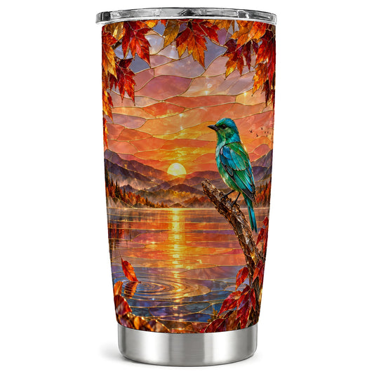 Stained Glass Bird Tumbler 20oz, Autumn Stainless Steel Travel Cup