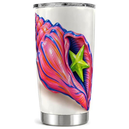 Pink Seashell Tumbler 20oz, Coastal Art Stainless Steel Travel Cup