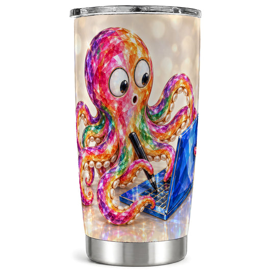 Rainbow Octopus Tumbler 20oz, Computer Art Stainless Steel Travel Cup