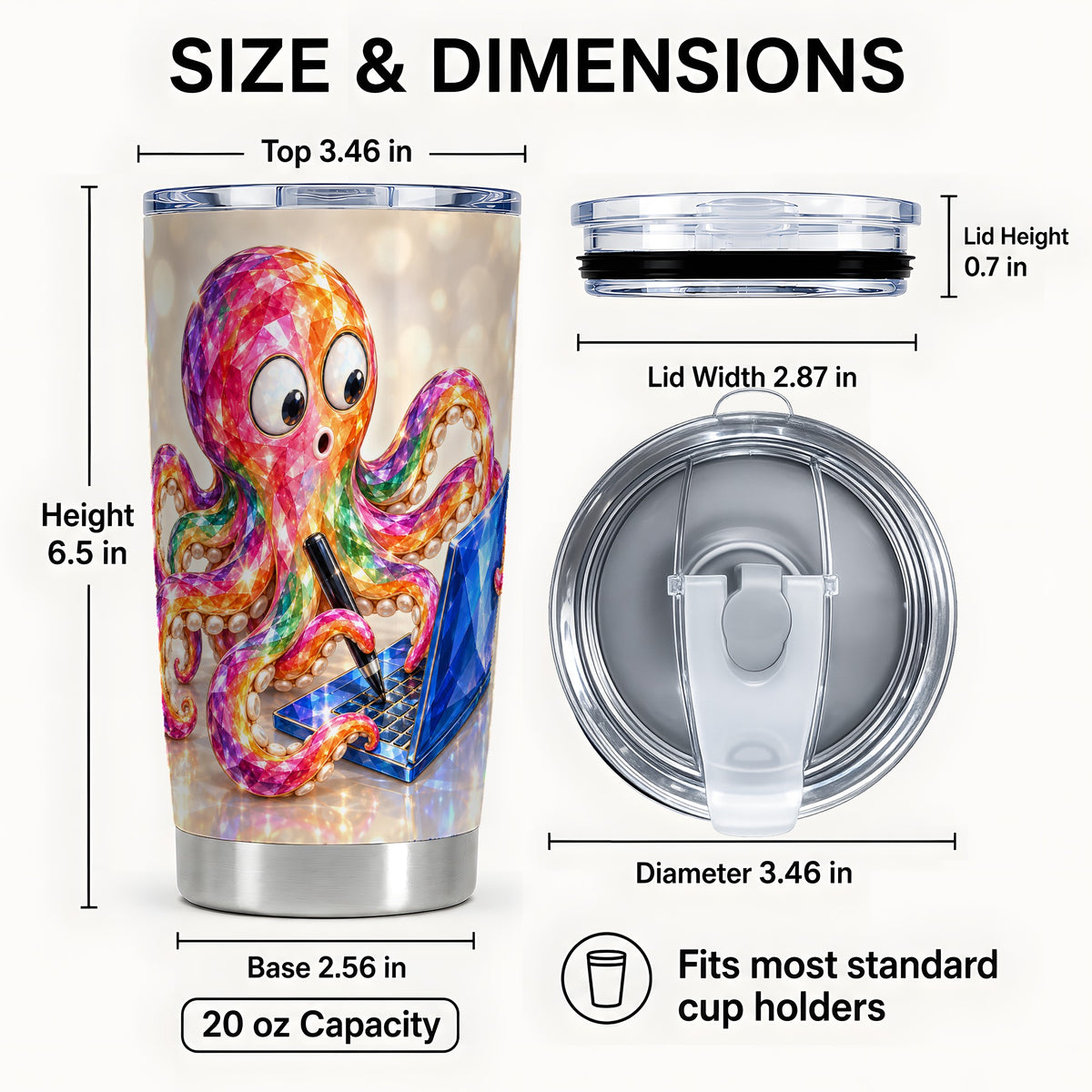 #pl[20oz|Steel] Rainbow Octopus Tumbler 20oz, Computer Art Stainless Steel Travel Cup