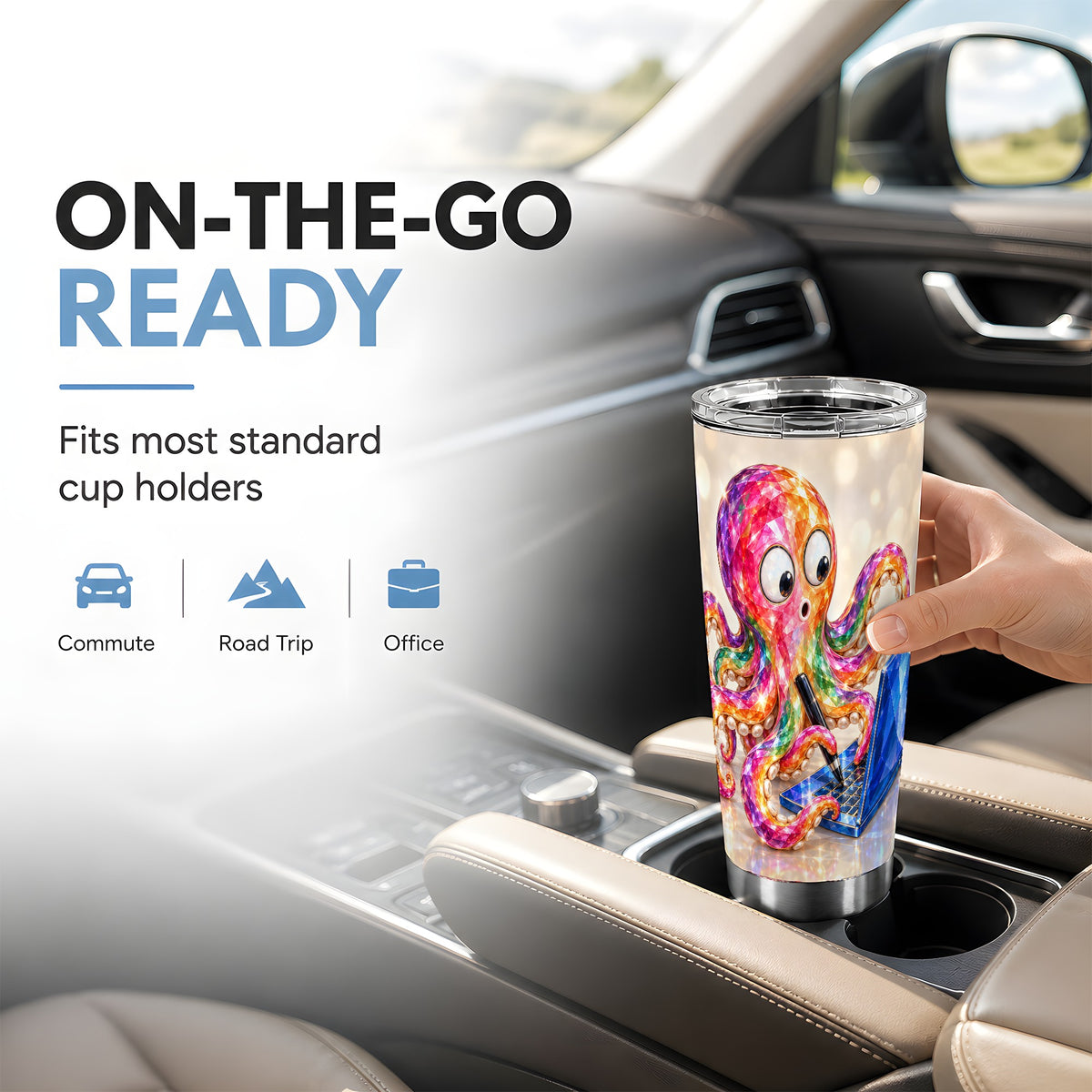 Rainbow Octopus Tumbler 20oz, Computer Art Stainless Steel Travel Cup
