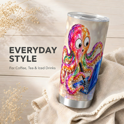 Rainbow Octopus Tumbler 20oz, Computer Art Stainless Steel Travel Cup