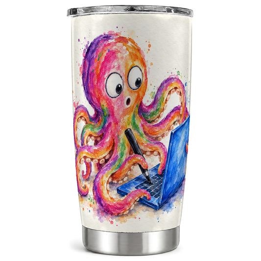 Rainbow Octopus Tumbler 20oz, Funny Sea Life Stainless Steel Travel Cup