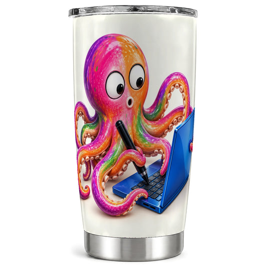 Funny Octopus Tumbler 20oz, Rainbow Cartoon Stainless Steel Travel Cup