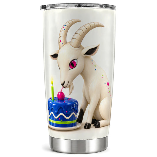 Cute Goat Tumbler 20oz, Birthday Farm Animal Stainless Steel Travel Cup