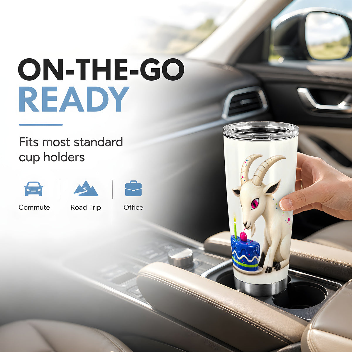 Cute Goat Tumbler 20oz, Birthday Farm Animal Stainless Steel Travel Cup