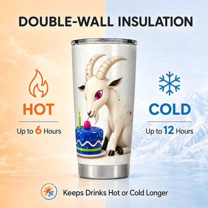 Cute Goat Tumbler 20oz, Birthday Farm Animal Stainless Steel Travel Cup