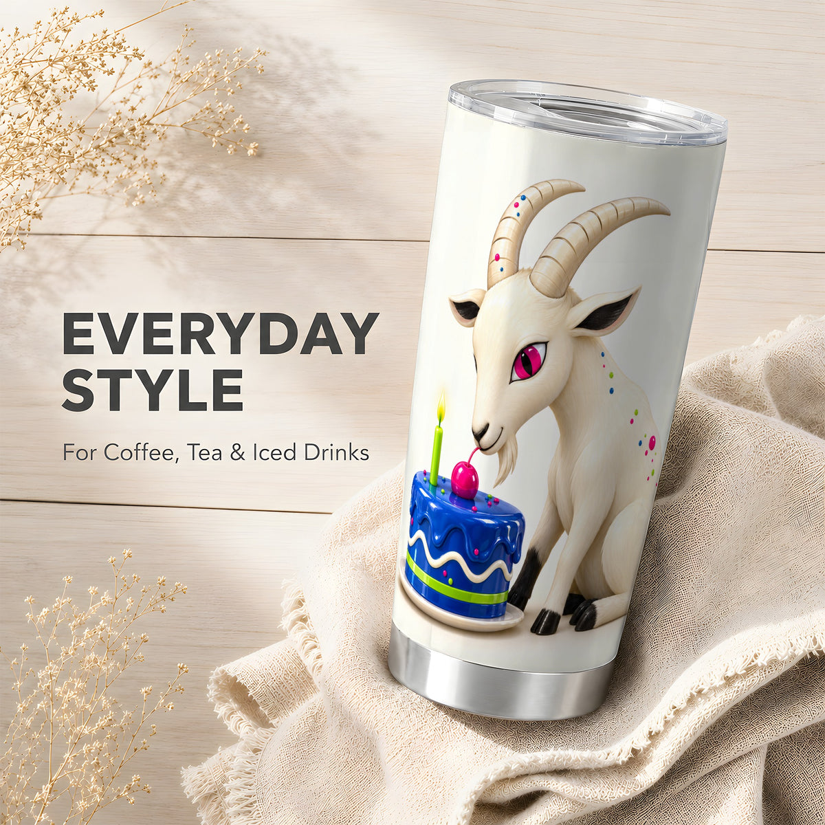 Cute Goat Tumbler 20oz, Birthday Farm Animal Stainless Steel Travel Cup