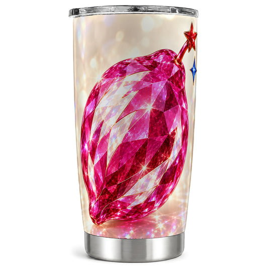 Pink Crystal Pepper Tumbler 20oz, Gemstone Stainless Steel Travel Cup