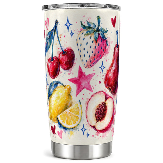 Watercolor Fruit Tumbler 20oz, Summer Stainless Steel Travel Cup