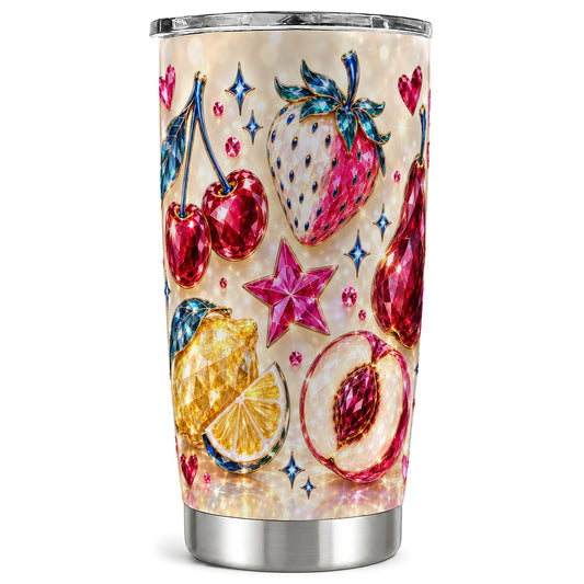 Crystal Fruit Tumbler 20oz, Gemstone Stainless Steel Travel Cup