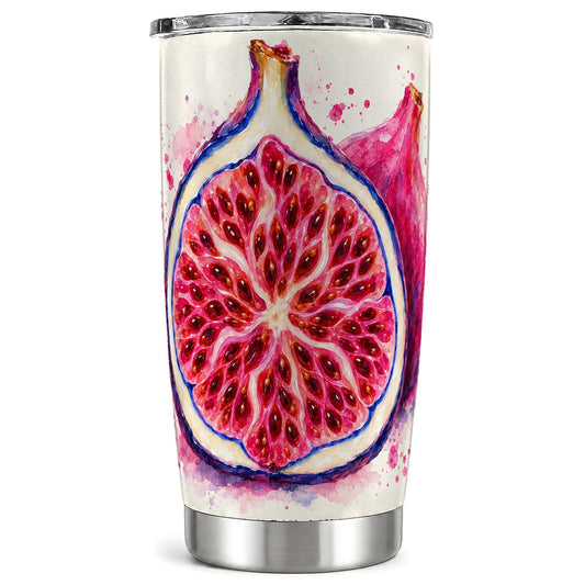 Watercolor Fig Tumbler 20oz, Pink Botanical Stainless Steel Travel Cup