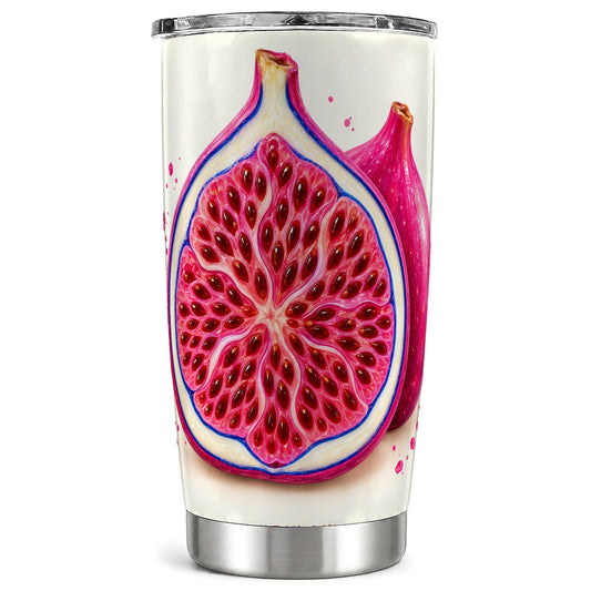 Pink Fig Tumbler 20oz, Vibrant Botanical Stainless Steel Travel Cup