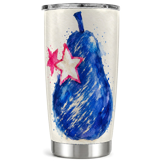Blue Watercolor Pear Tumbler 20oz, Pink Star Stainless Steel Travel Cup