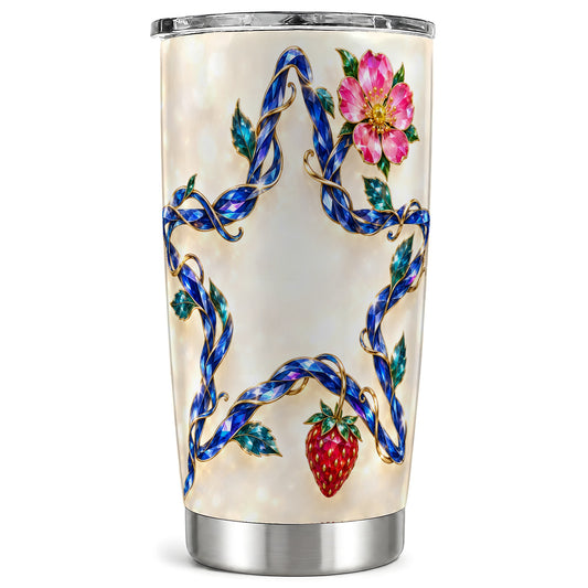 Sapphire Star Tumbler 20oz, Jeweled Strawberry Stainless Steel Travel Cup