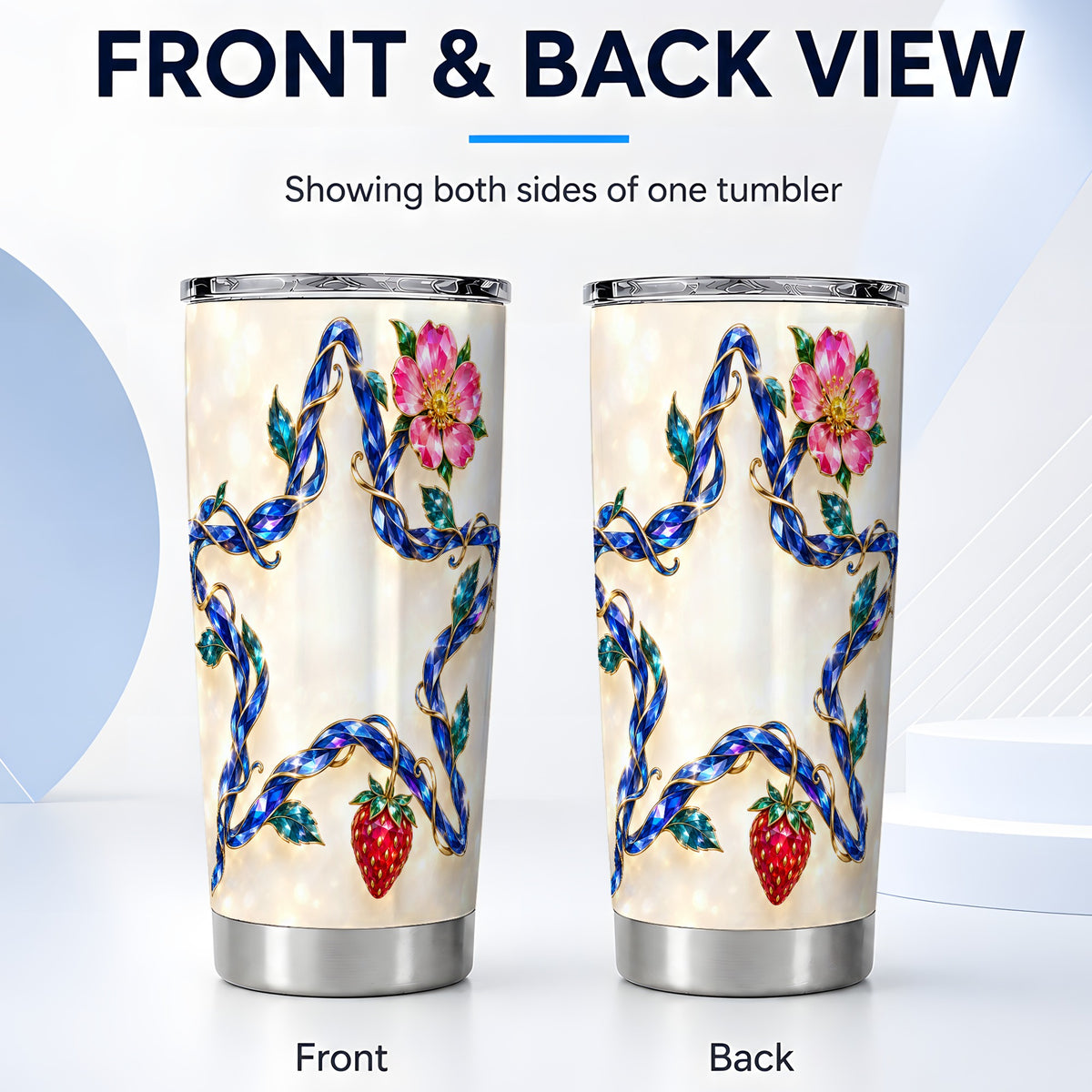 #pl[20oz|Steel] Sapphire Star Tumbler 20oz, Jeweled Strawberry Stainless Steel Travel Cup