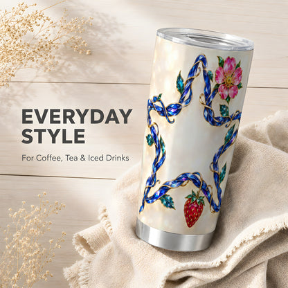Sapphire Star Tumbler 20oz, Jeweled Strawberry Stainless Steel Travel Cup