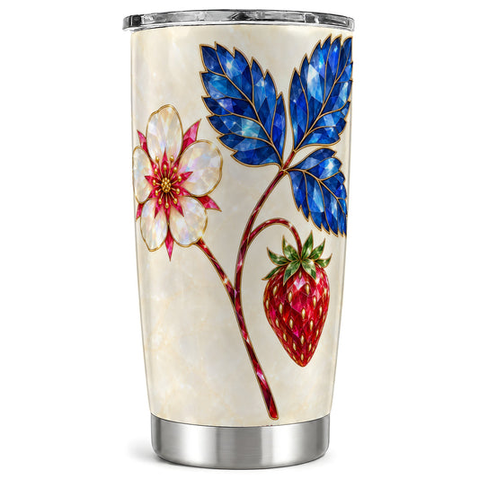 Jeweled Strawberry Tumbler 20oz, Sapphire Stainless Steel Travel Cup