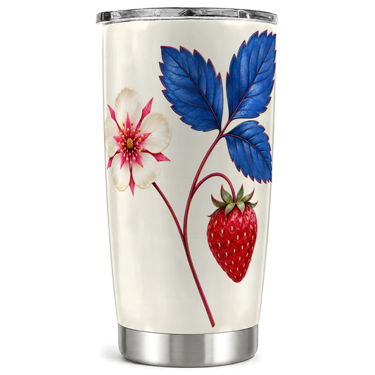 Strawberry Blossom Tumbler 20oz, Botanical Stainless Steel Travel Cup