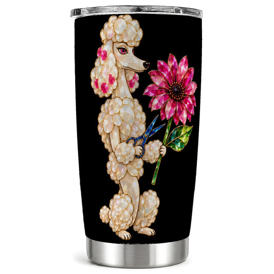 Jeweled Poodle Tumbler 20oz, Dog Groomer Stainless Steel Travel Cup