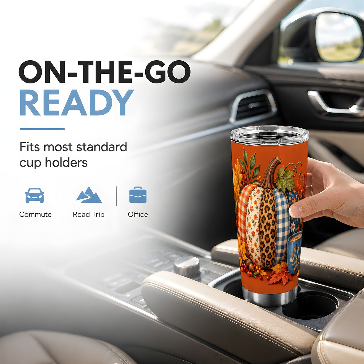 Patchwork Pumpkin Tumbler 20oz, Fall Stainless Steel Travel Cup