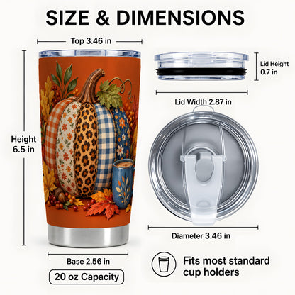 #pl[20oz|Steel] Patchwork Pumpkin Tumbler 20oz, Fall Stainless Steel Travel Cup