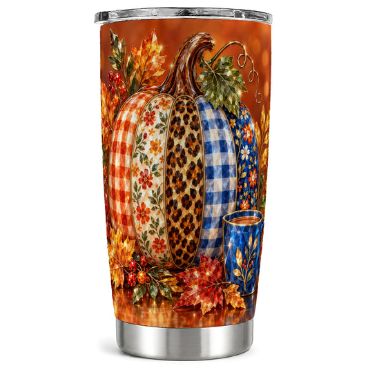 Jeweled Pumpkin Tumbler 20oz, Autumn Stainless Steel Travel Cup