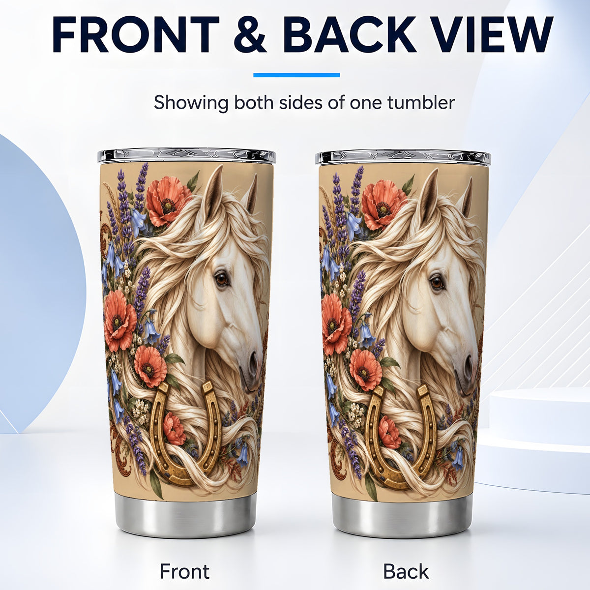 #pl[20oz|Steel] Ornate Horse Tumbler 20oz, Floral Western Stainless Steel Travel Cup