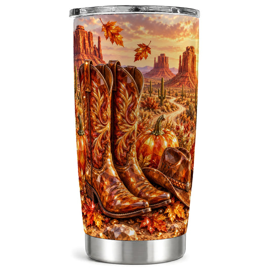 Fall Cowboy Boots Tumbler 20oz, Western Stainless Steel Travel Cup