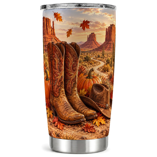 Western Fall Tumbler 20oz, Cowboy Boots Stainless Steel Travel Cup