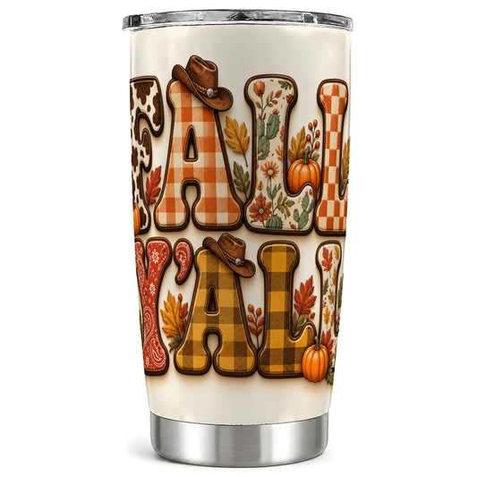 Cowgirl Fall Tumbler 20oz, Western Autumn Stainless Steel Travel Cup